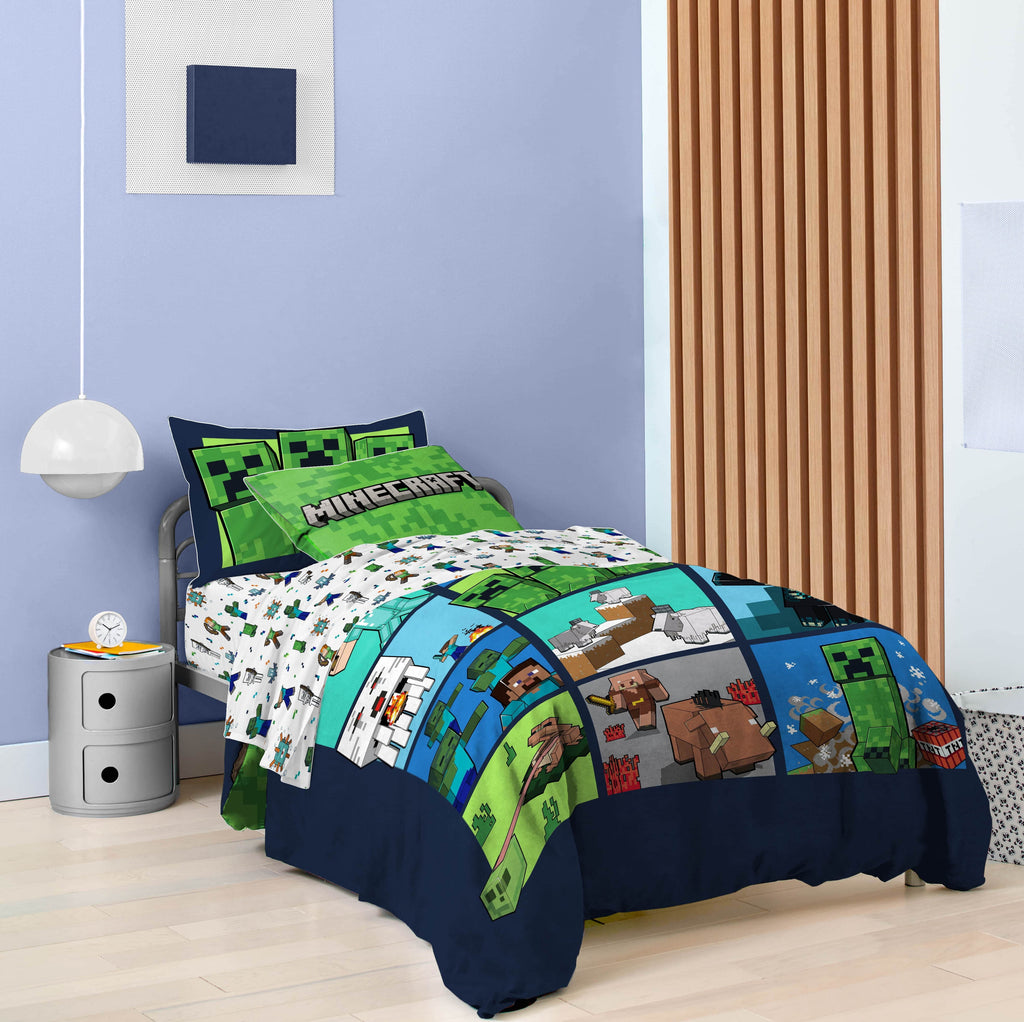 Heavyweight Warmth Kids 2 Piece Green Reversible Comforter and Pillowcase Bedding Set, Twin/Full - Cloud-Like Soft Lightweight Bed Comforter Detail