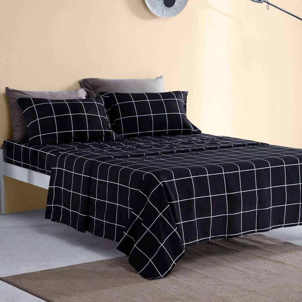 Breathable Luxury Full Bed Sheet Set, 4 Pieces Breathable & Super Soft, Easy Care Printed Microfiber with Deep Pocket & Envelope Closur... - Breathable Egyptian Cotton Flat & Fitted Sheets Detail