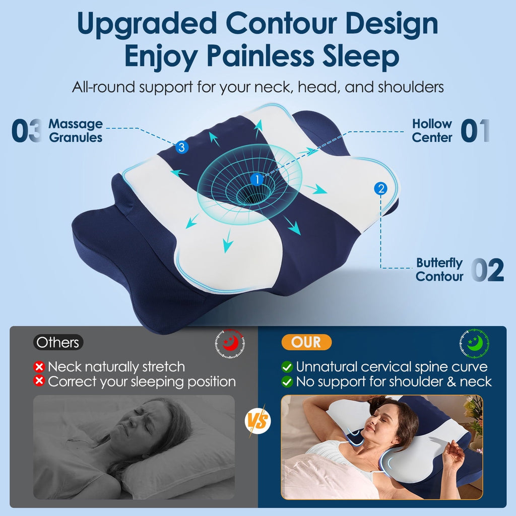 Orthopedic Support Cervical Neck Pillow for Pain Relief Sleeping, Memory Foam Pillow Neck Pillow Bed Pillow with Pillowcase for Side Bac... - Decorative Throw Pillow Cushion for Sofa & Bed Detail