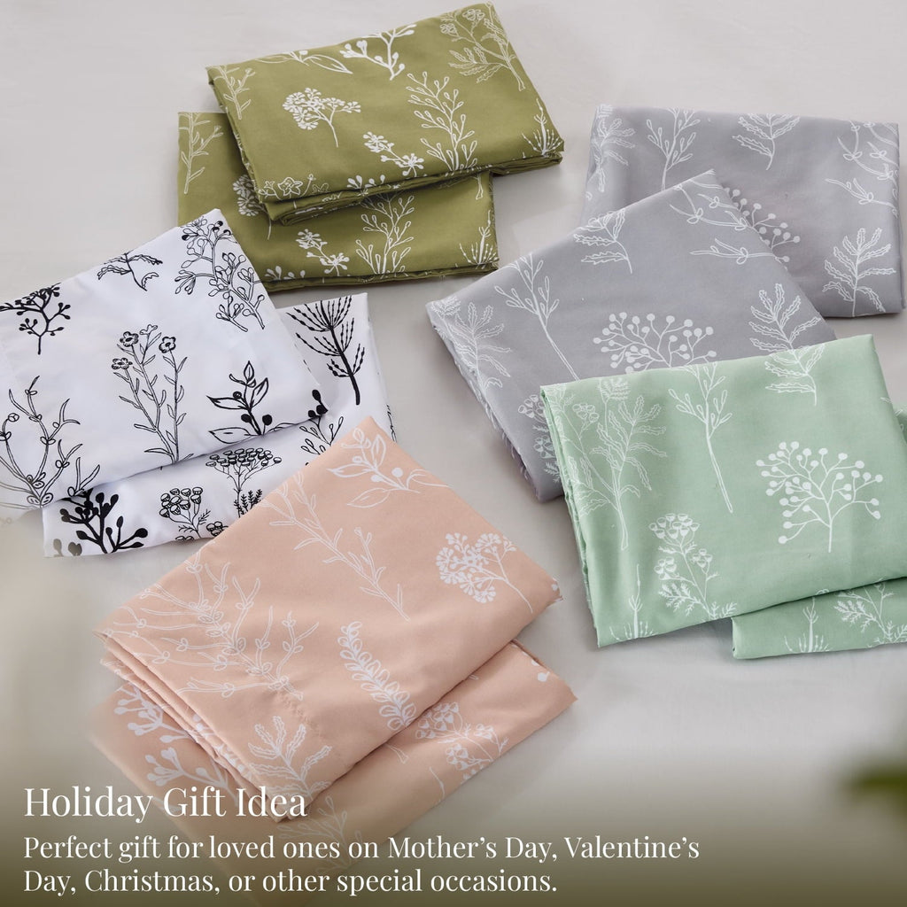 All-Season 3 Pieces Sage Green Floral Comforter Sets, 1 Botanical Flowers Reversible Comforter and 2 Pillow Shams, Queen Size Be... - Cloud-Like Soft Lightweight Bed Comforter Detail