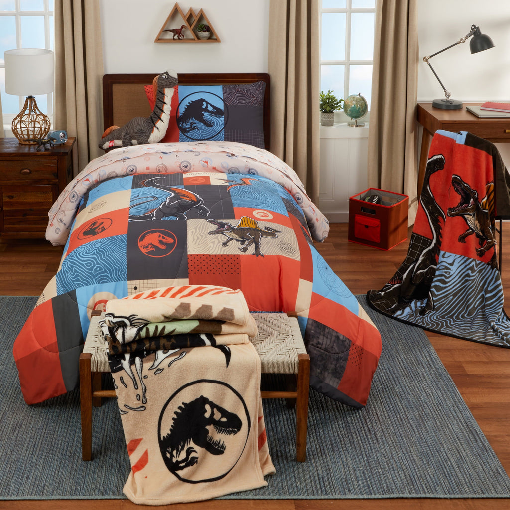 Luxurious Quilted Kids 2 Piece Blue Orange Reversible Dinosaur Comforter and Pillowcase set, Twin/full - Hypoallergenic Ultra-Fluffy Quilt for Winter Detail