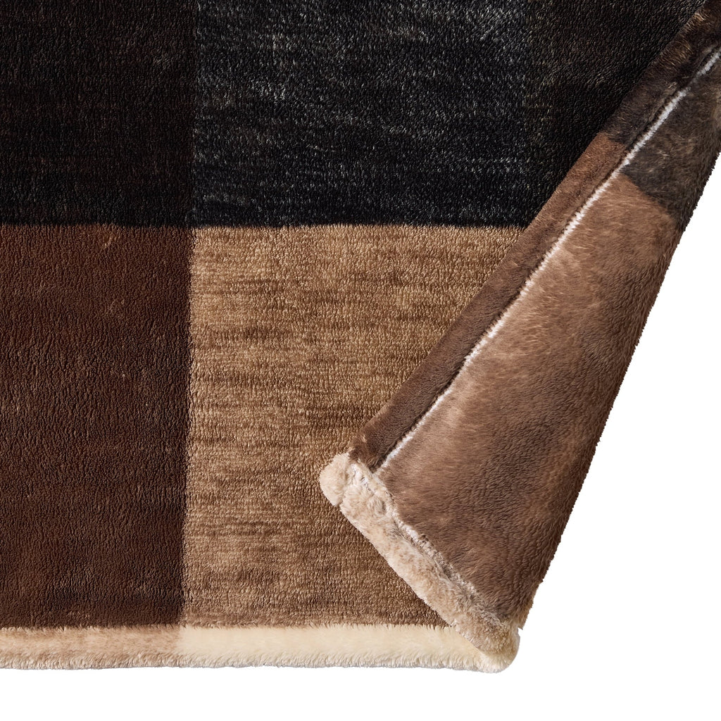 Cozy Fleece Printed Velvet Plush Super Soft Throw Blanket, Oversized, Shelton Brown Plaid - Lightweight Plush Warm Blanket for All Seasons Detail
