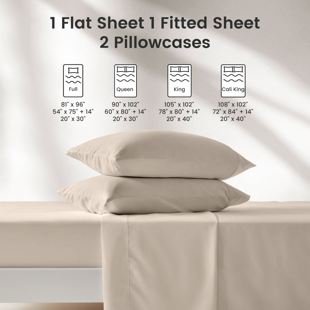 Ultra-Soft Bed Sheet Sets,Ultra Soft Breathable Luxury 4 Piece, (Beige, Queen) - Premium Ultra-Soft Pillowcase Pair for Sleeping Detail