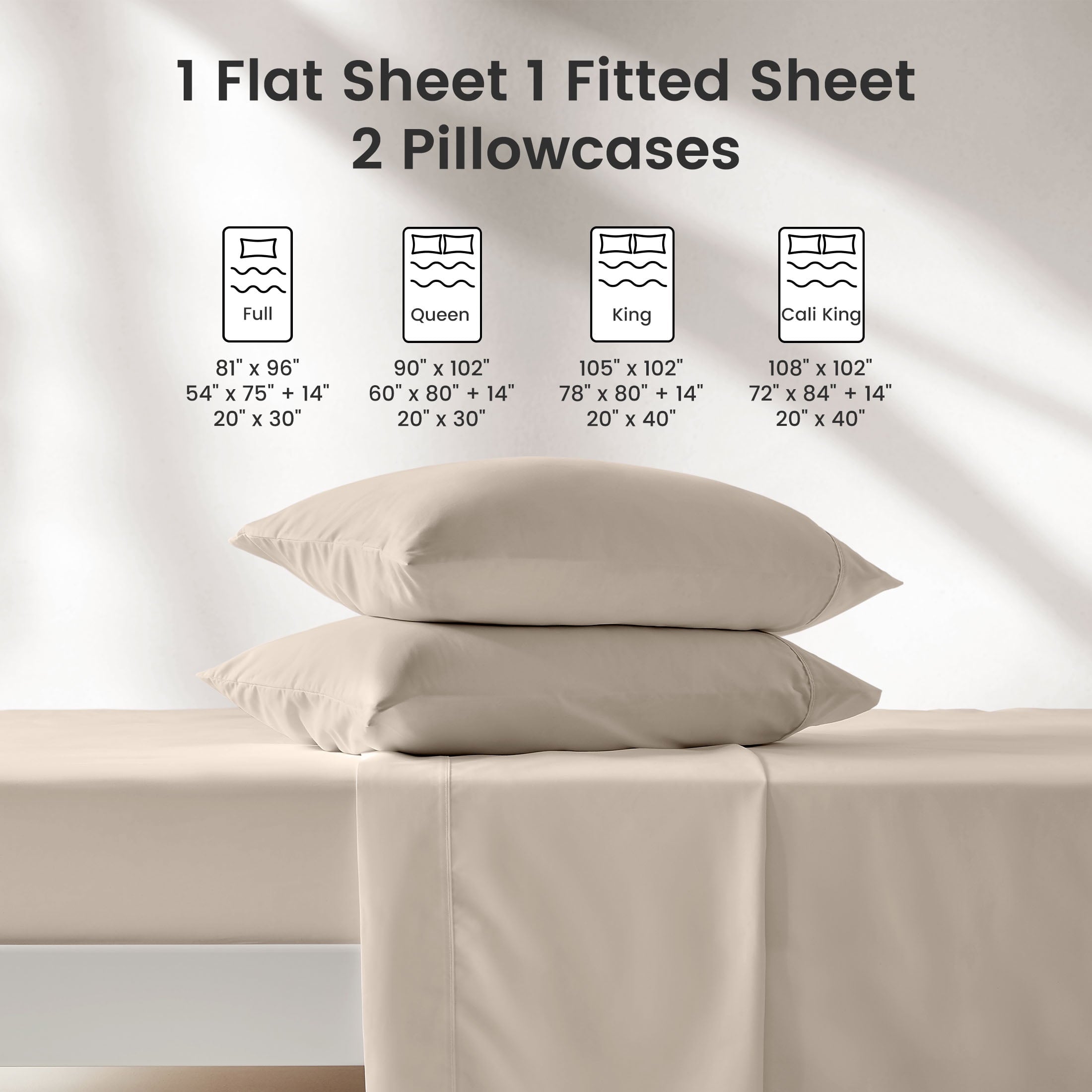 Ultra-Soft Bed Sheet Sets,Ultra Soft Breathable Luxury 4 Piece, (Beige, Queen) - Premium Ultra-Soft Pillowcase Pair for Sleeping Detail