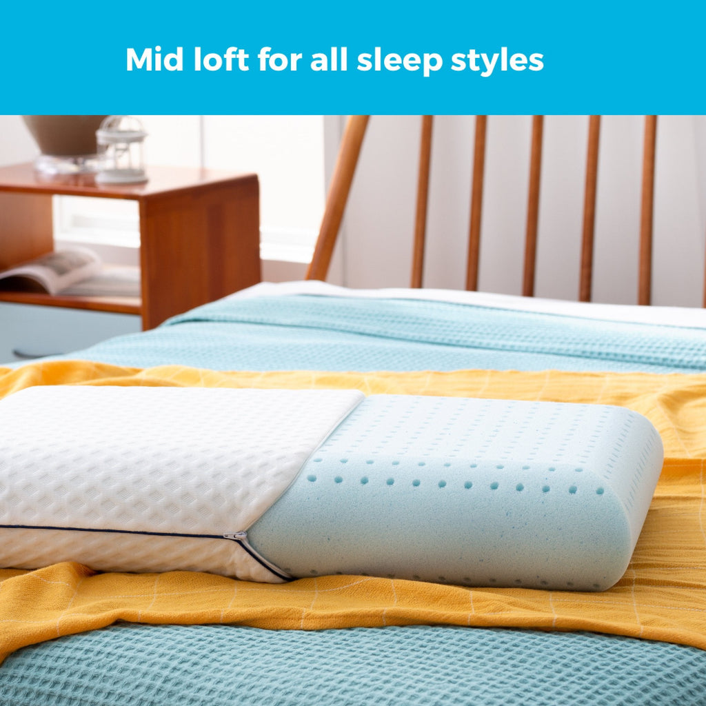 Hotel Collection Medium Feel Standard Size Ventilated Gel Memory Foam Bed Pillow with Washable Cover and Temperature Regulating Infusion - Hotel Quality Plush Sleeping Pillows Detail