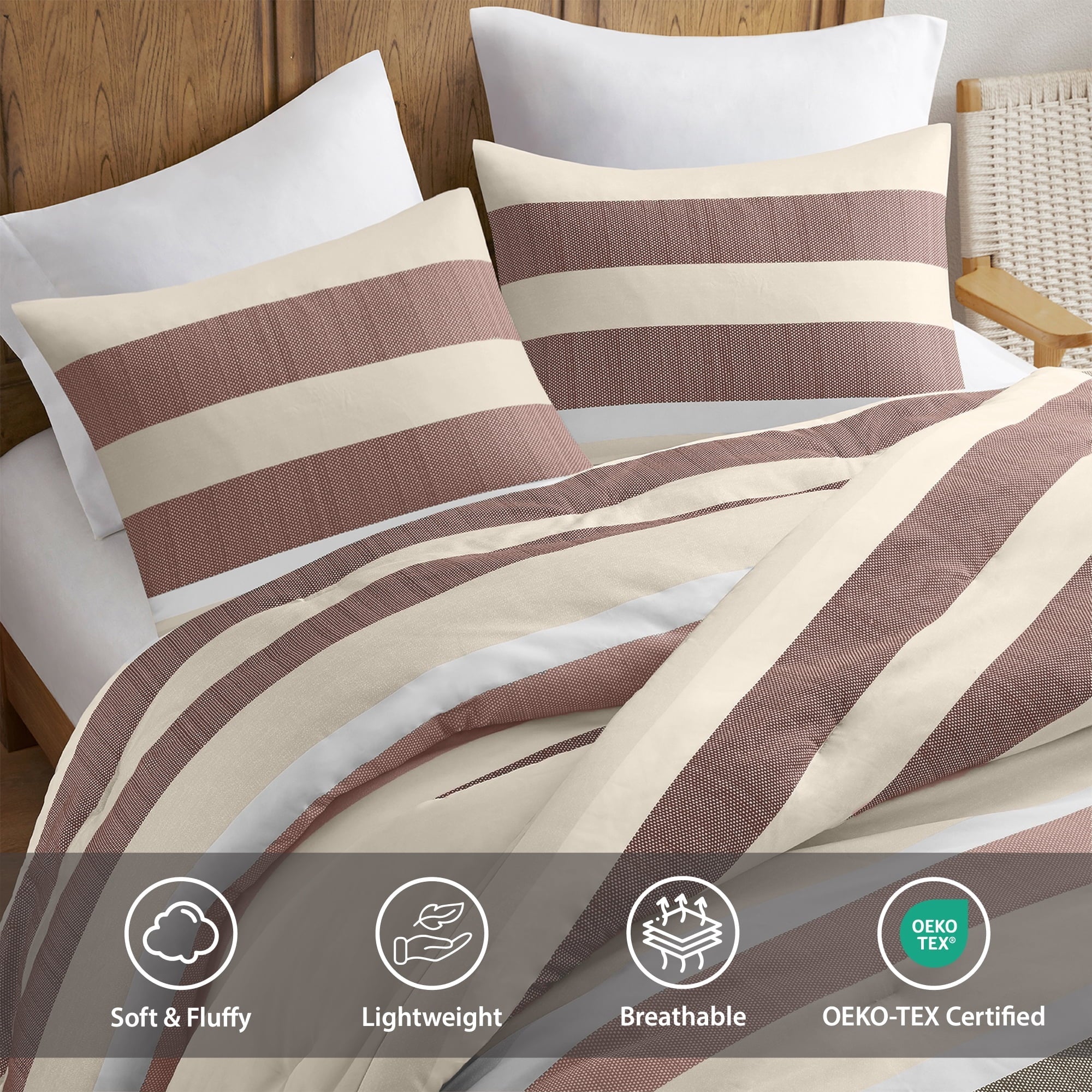 Hypoallergenic Cloud 2-Piece Comforter Sets, Reversible Striped Comforter Set for Dorm, Lightweight All Season Bedding Set with Pillow Sha... - All-Season Down Alternative Comforter Insert Detail