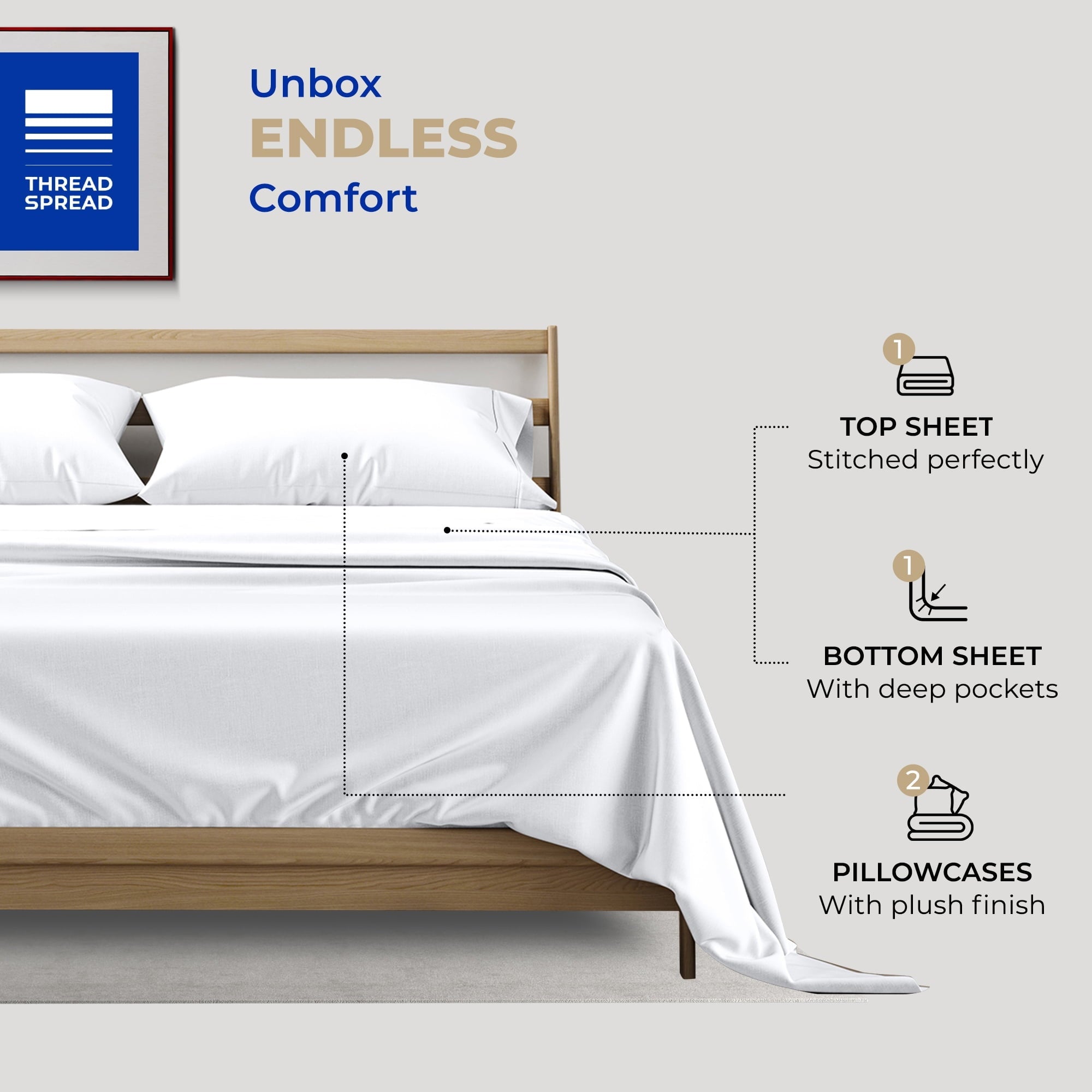 Wrinkle-Resistant King Size Cotton Sheets Set - 400 Thread Count 4 PC 100% Cotton Sheets for King Bed, 16 In Deep Pocket King Size Cott... - Luxury Bed Sheet Set with Deep Pockets Detail