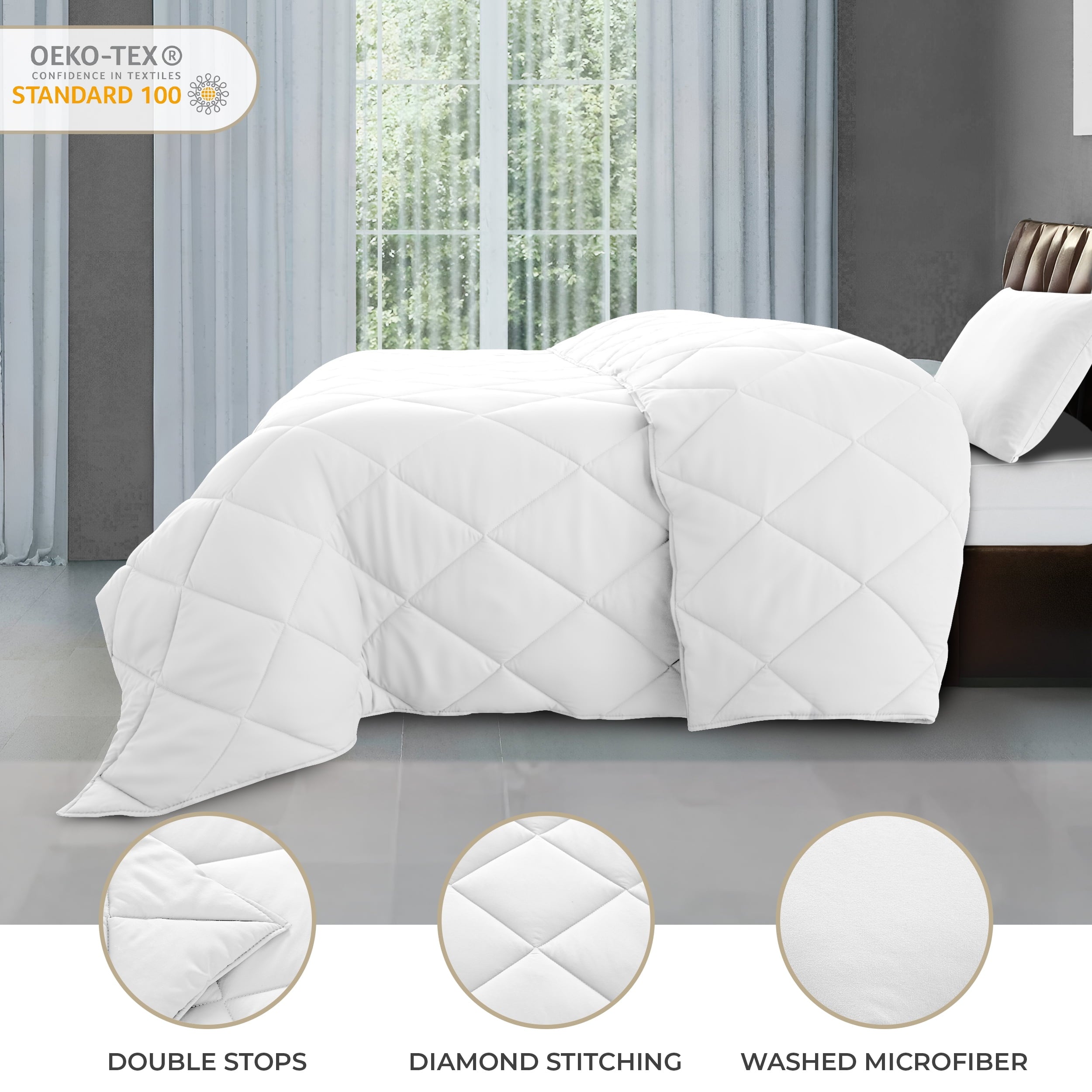 Heavyweight Warmth Lux Decor All-Season Comforter Sets Twin Size 2 PC, Reversible Bedding Set with Diamond Quilted Design Comforter and ... - Luxurious Quilted Duvet Cover Set Detail
