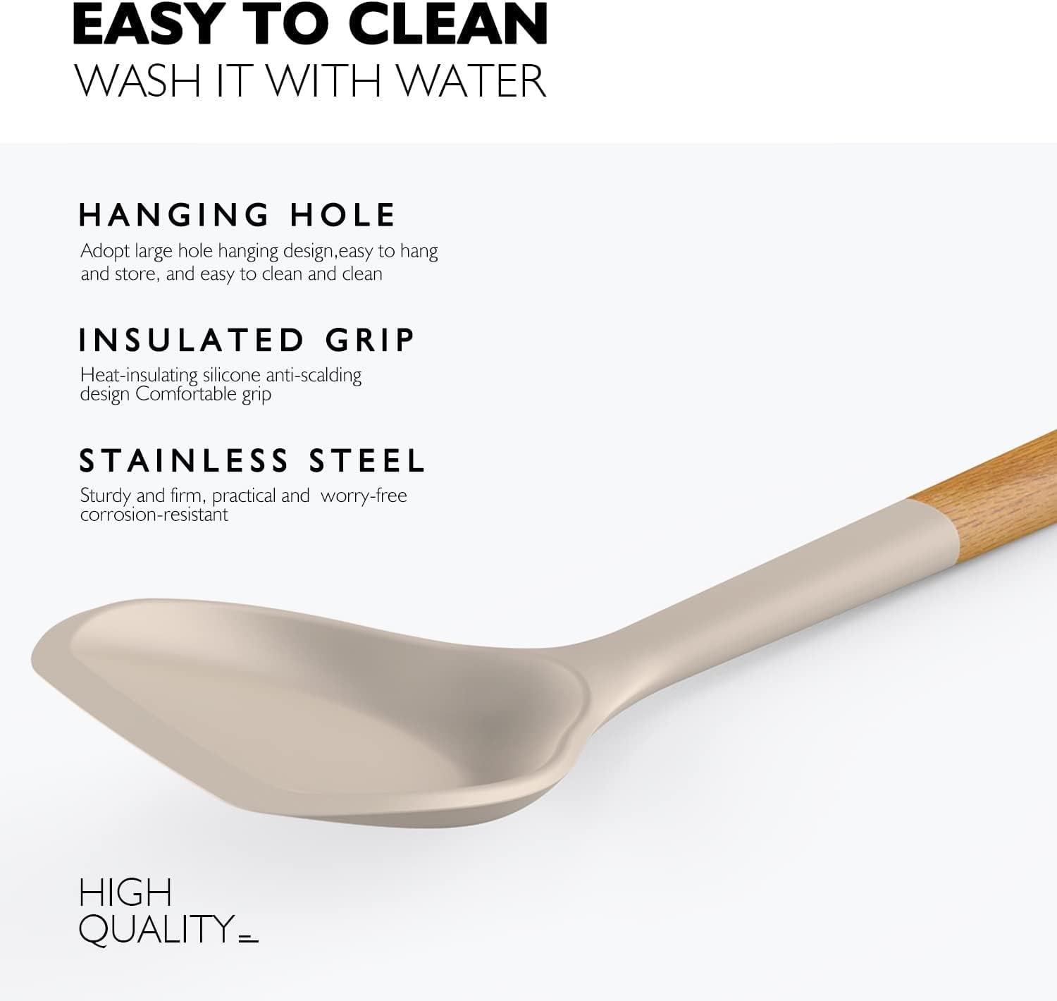 Non-Stick Safe Large Silicone Cooking Utensils - Heat Resistant Kitchen Utensil Set with Wooden Handles, Spatula,Turner, Slotted Spo... - Heat-Resistant Silicone Cooking Spatula Turner Detail