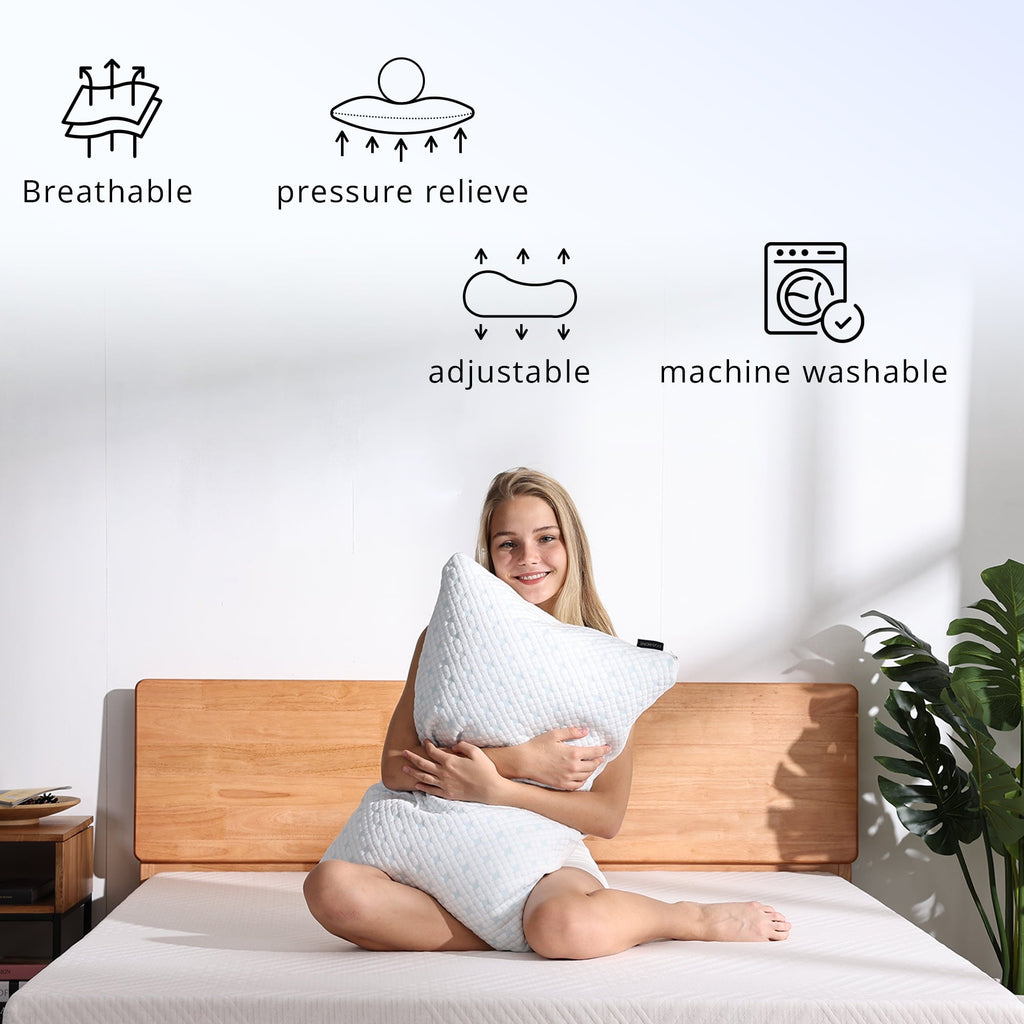 Fluffy Shredded 2-Pack Adjustable Cooling Bed Pillows, Shredded Memory Foam Pillows Set of 2, Standard Queen, Dual Sides - Ergonomic Memory Foam Pillow for Neck Pain Support Detail