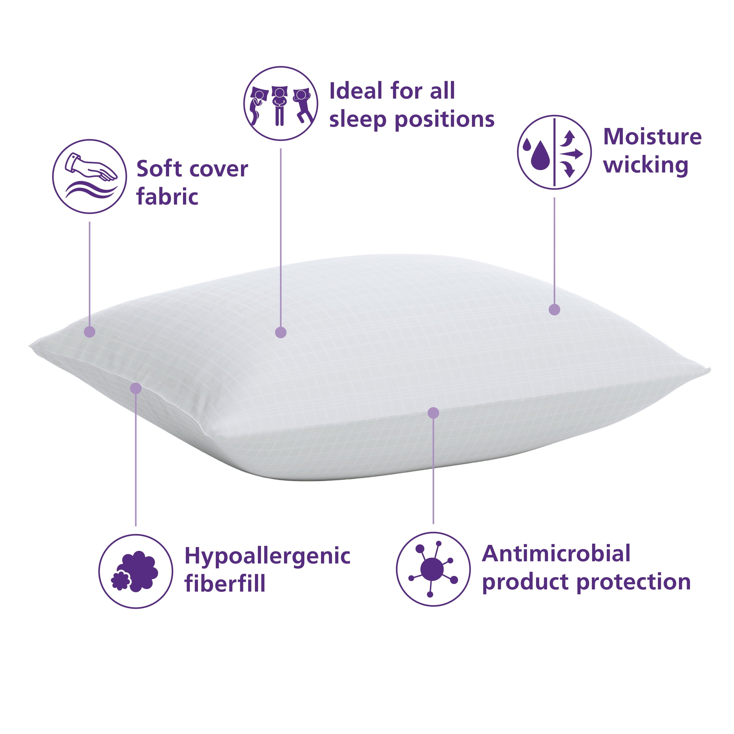 Fluffy Shredded Comfort Complete Bed Pillow, Standard/Queen, White- All Positions Antimicrobial - Ergonomic Memory Foam Pillow for Neck Pain Support Detail