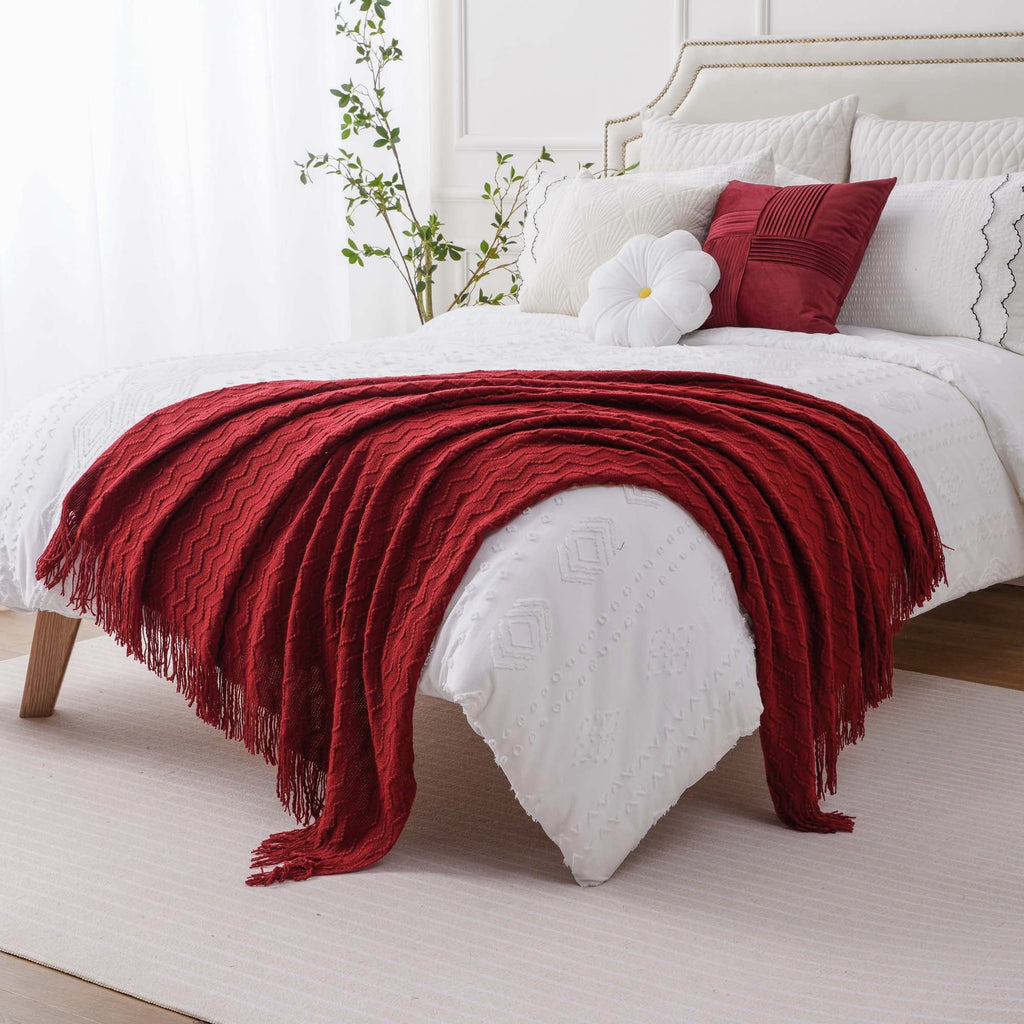 Reversible Sherpa Dark Red Blanket for Couch,Burgundy Knit Throw Blanket for Bedroom,Christmas Throw,50"x60" - Lightweight Plush Warm Blanket for All Seasons Detail