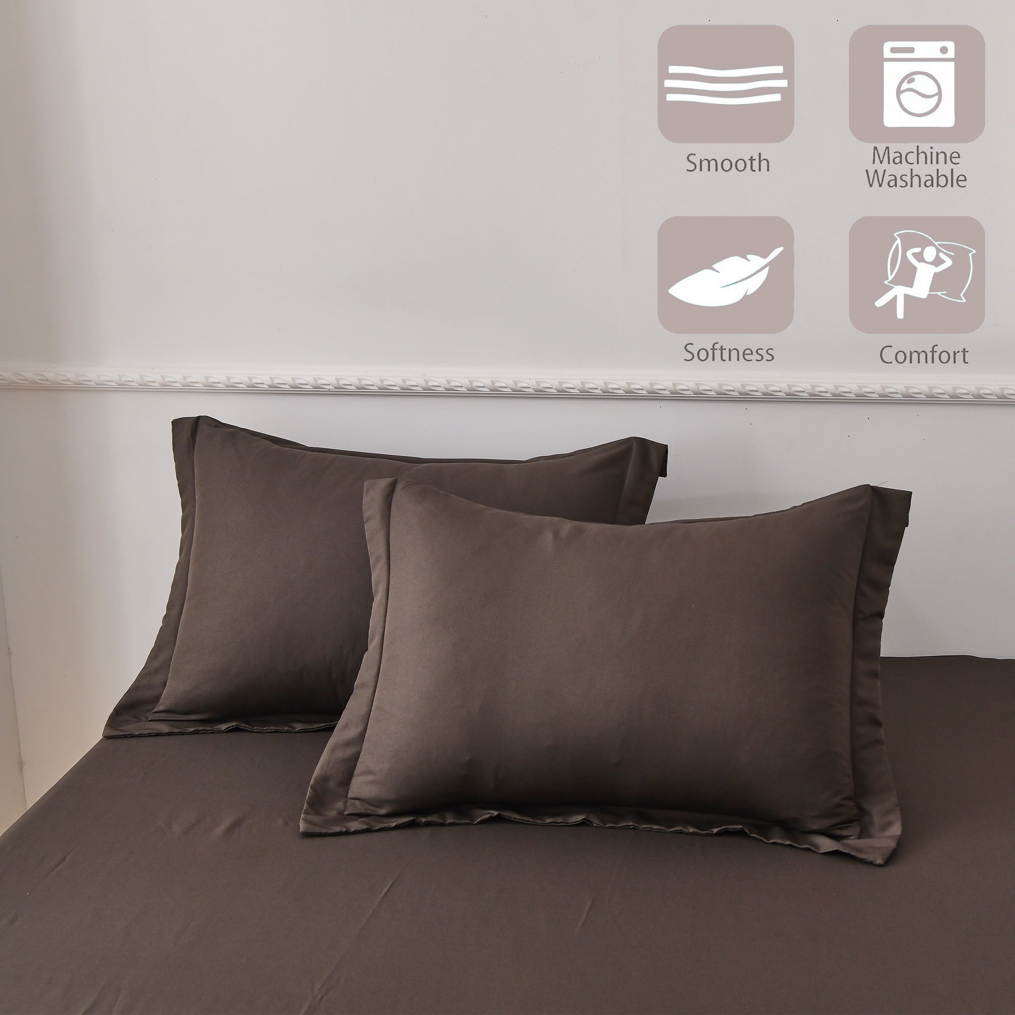 Premium Egyptian Cotton Bed Sheets Set 4 Piece Queen/Full Sheet Set Brown Gray Cotton Blend Fitted Sheet, Flat Sheet & 2 Pillowcases Bedding Set - Luxury Bed Sheet Set with Deep Pockets Detail