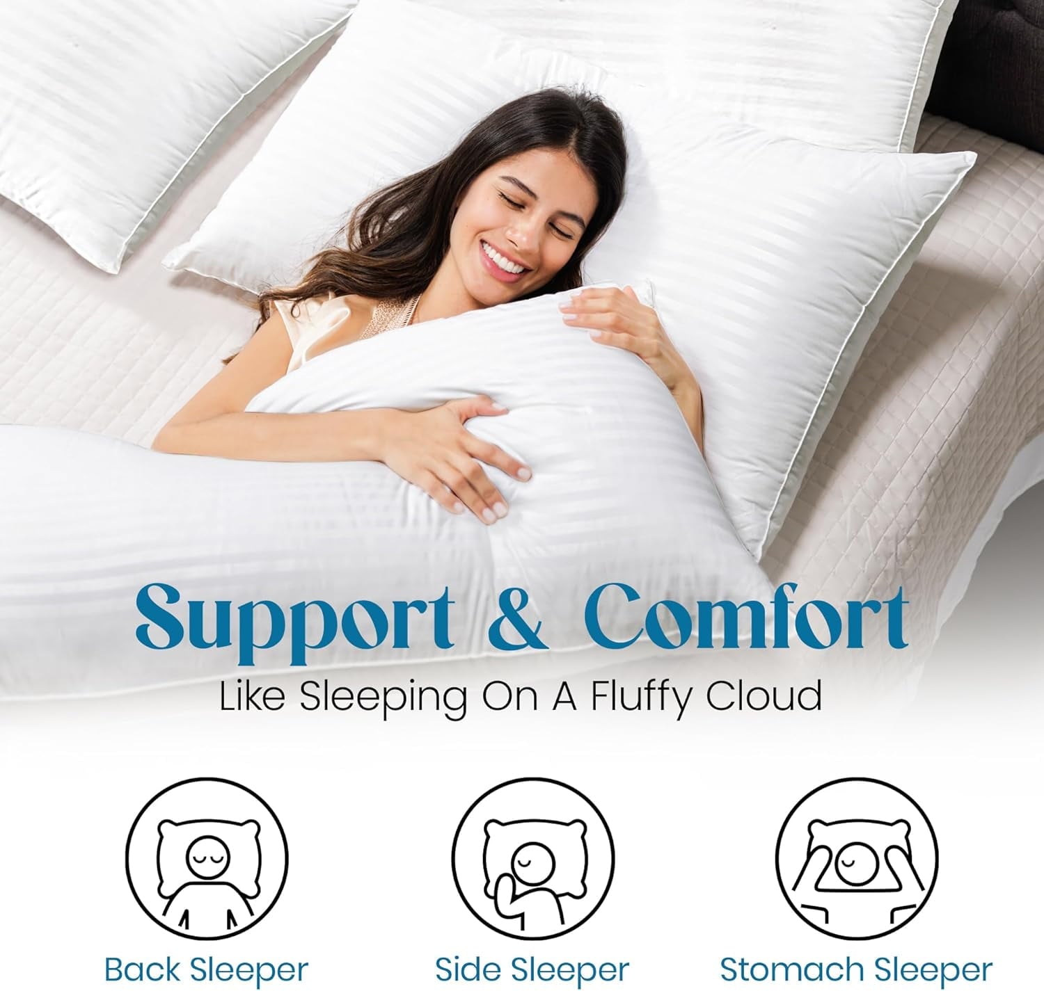 Ergonomic Memory Foam Pillow for Beds 2 Pack Queen Size Pillows Set of 2 Hypoallergenic Hotel Down Alternative Pillow for Side and Back Sle... - Hotel Quality Plush Sleeping Pillows Detail