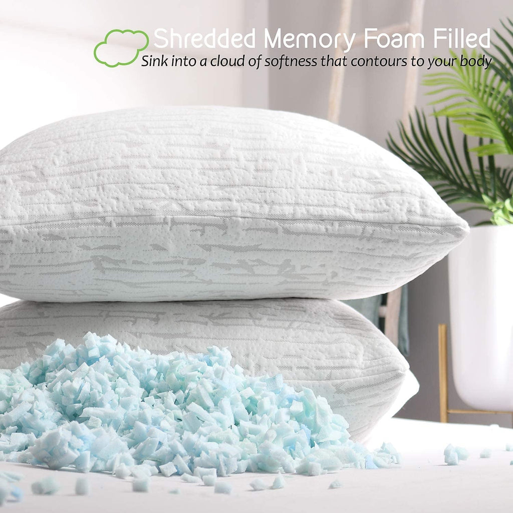 Hotel Collection Bed Pillow, Bamboo Pillows for Bed, Queen Size Pillows - Orthopedic Shredded Foam Bed Pillow Set Detail