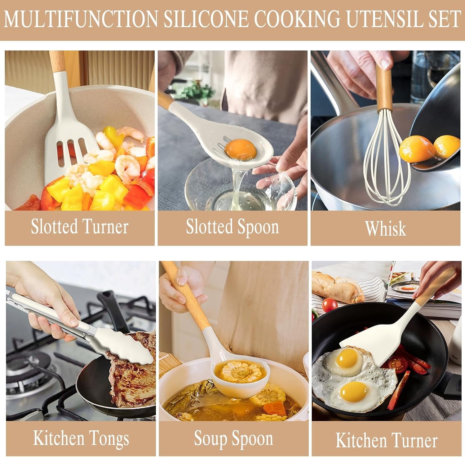 Professional Grade Kitchen Cooking Utensils Set, 33 pcs Non-stick Silicone Cooking Kitchen Utensils Spatula Set with Holder, Wooden Hand... - Professional Kitchen Tool for Culinary Enthusiasts Detail