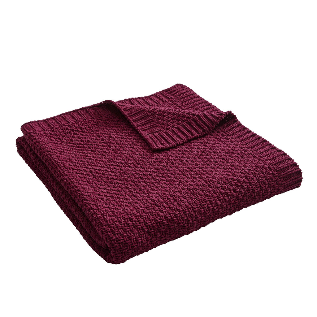 Reversible Sherpa Chenille Knit Super Soft Oversized Throw Blanket, Merlot Wine - Cozy Fleece Throw Blanket for Couch & Bed Detail