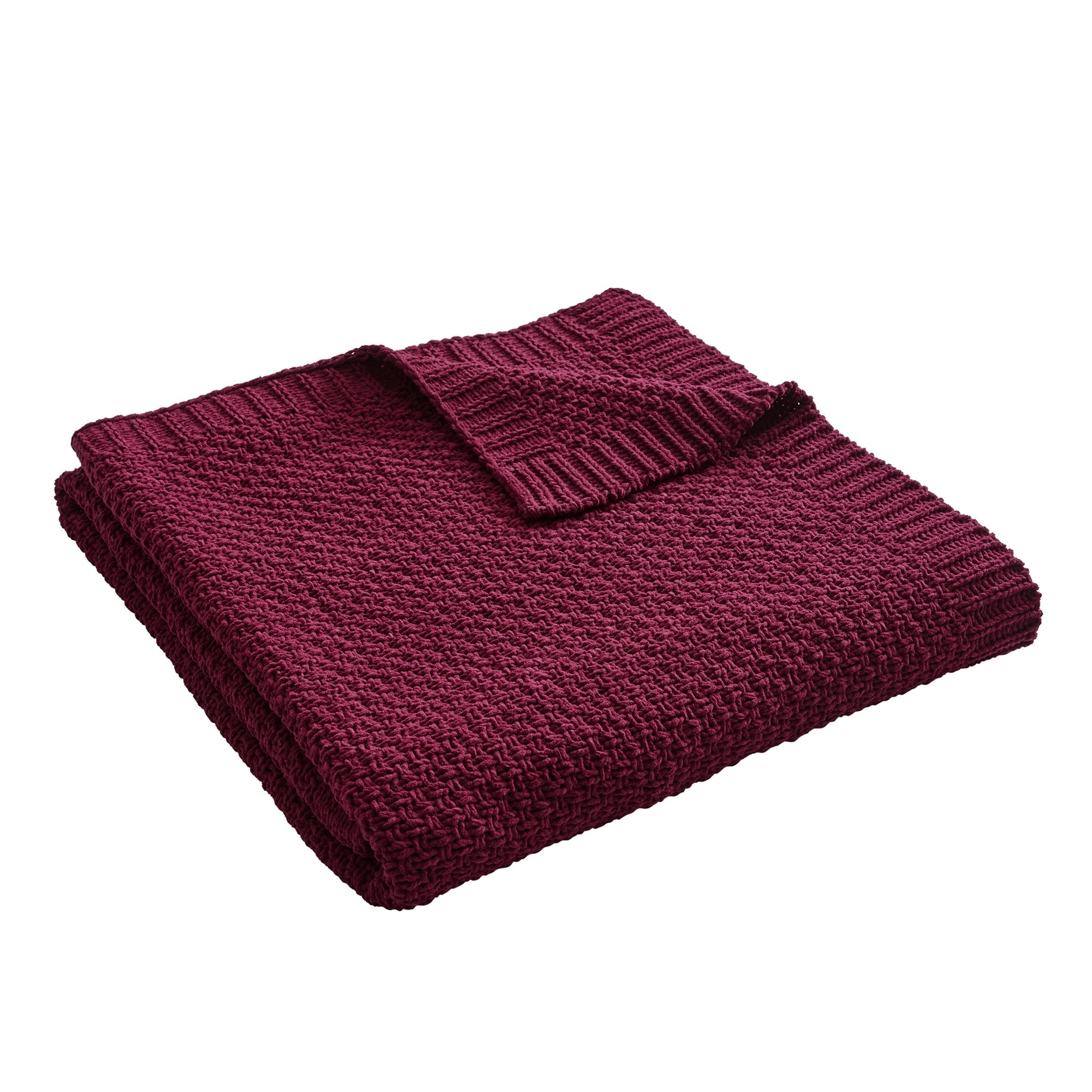 Reversible Sherpa Chenille Knit Super Soft Oversized Throw Blanket, Merlot Wine - Cozy Fleece Throw Blanket for Couch & Bed Detail