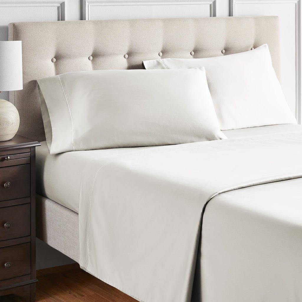 Premium Egyptian Cotton 4-Piece 600 Thread Count White Egyptian Cotton Adult Bed Sheet Set, King - Deep Pocket - Breathable Egyptian Cotton Flat & Fitted Sheets Detail