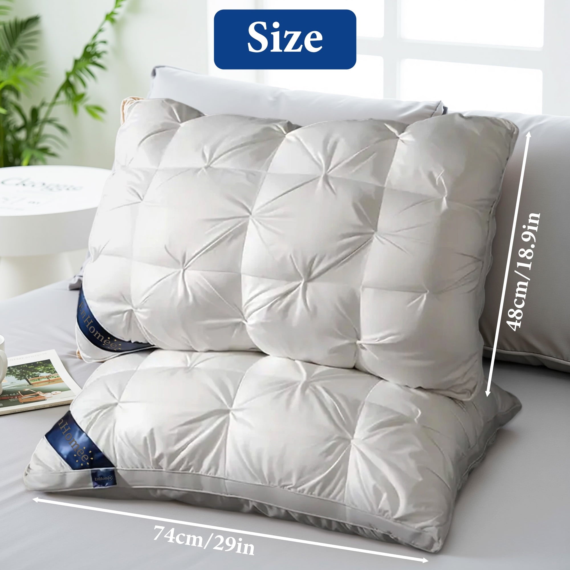 Hotel Collection 2-Pack Luxurious Hotel-Quality ,Resistant to Flattening, All-Season,White - Decorative Throw Pillow Cushion for Sofa & Bed Detail