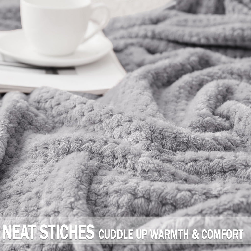 Reversible Sherpa Waffle Textured Extra Large Fleece Blanket, Super Soft and Warm Throw Blanket for Couch, Sofa and Bed (Light Grey, 50... - Cozy Fleece Throw Blanket for Couch & Bed Detail