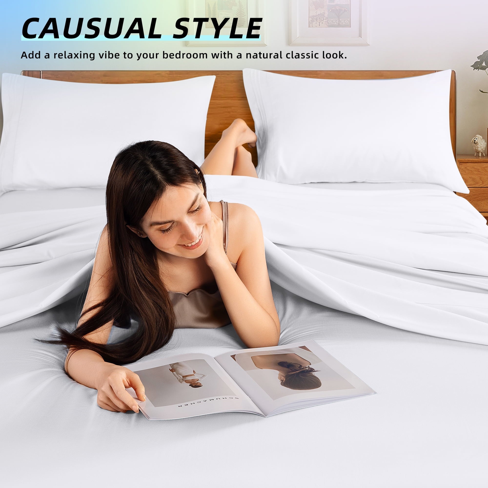 Ultra-Soft Bed Sheets Set, Microfiber Deep Pocket 4 Pieces Luxury Soft Sheet Set, Queen, White - Luxury Bed Sheet Set with Deep Pockets Detail