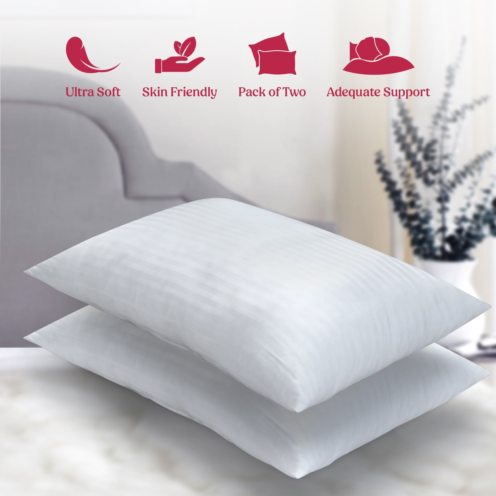 Fluffy Shredded King Bed Pillows Set of 2- Comfortable Breathable Bed Pillows for Sleeping (White, 20x36) - Hotel Quality Plush Sleeping Pillows Detail