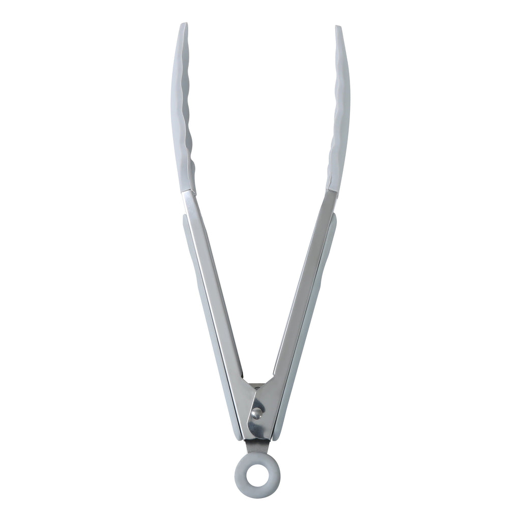 Professional Grade 9" Stainless Steel and Silicone Locking Tongs, Soft Grip Handle, Grey Flannel - High-Precision Culinary Tool for Baking & Cooking Detail