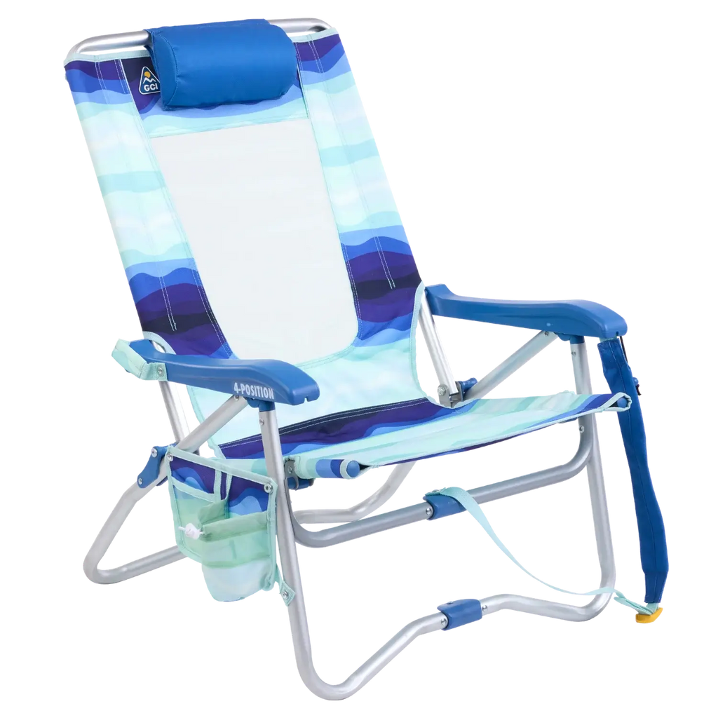Sand-Friendly Bi-Fold Beach Chair - Choice 601 - Multi-Position Outdoor Beach Chair with Pillow - Wave