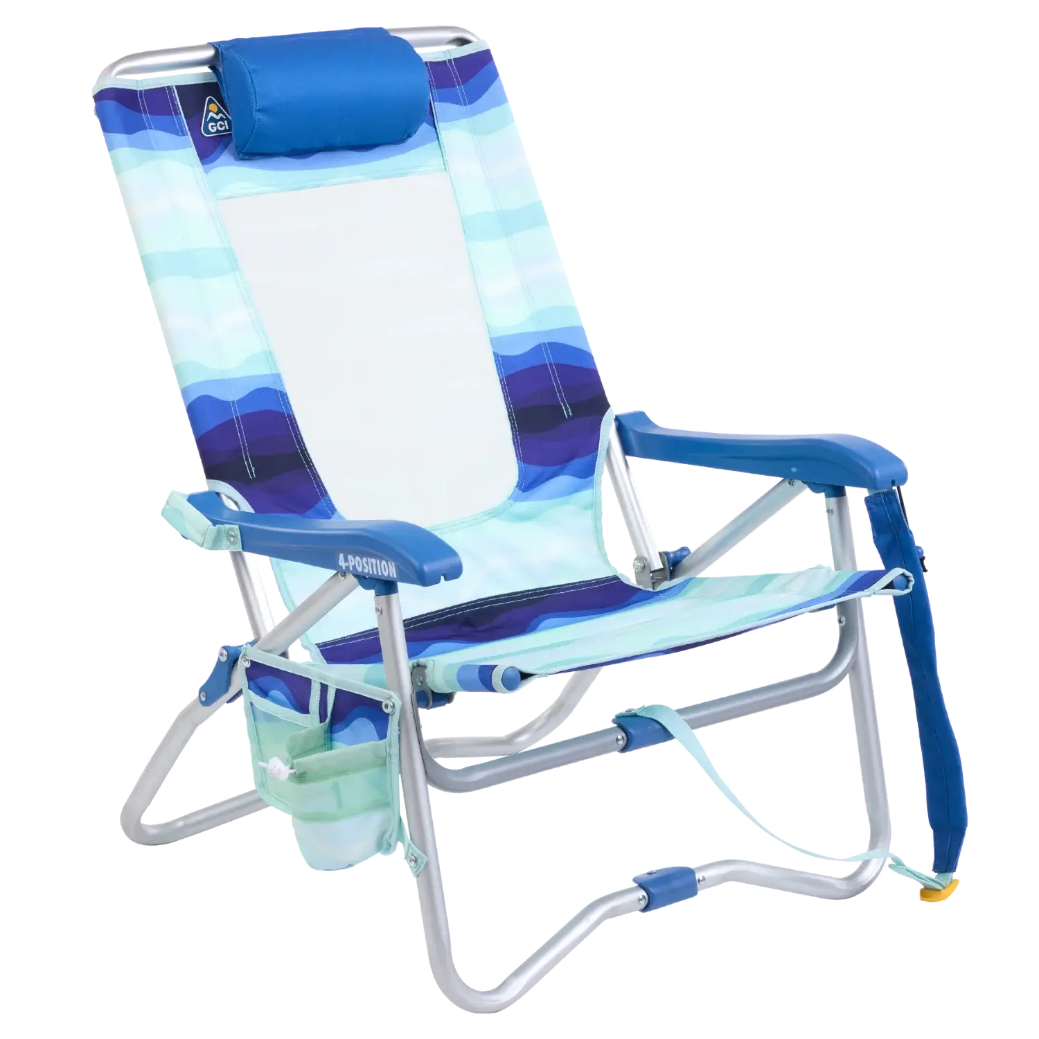 Sand-Friendly Bi-Fold Beach Chair - Choice 601 - Multi-Position Outdoor Beach Chair with Pillow - Wave