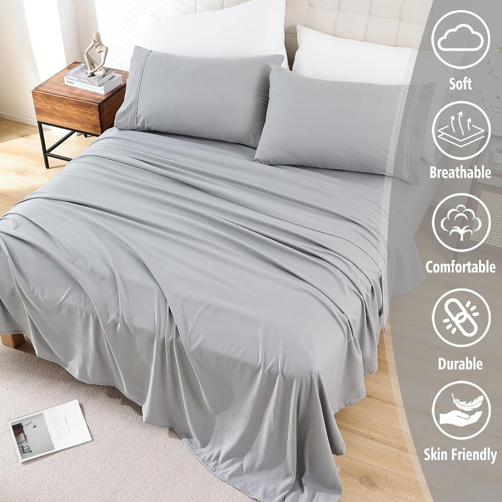 Premium Egyptian Cotton Queen Size Sheet Set - Breathable & Cooling Bed Sheets, Hotel Luxury Bed Sheets for Sleepers, Soft & Wrinkle Free She... - Breathable Egyptian Cotton Flat & Fitted Sheets Detail