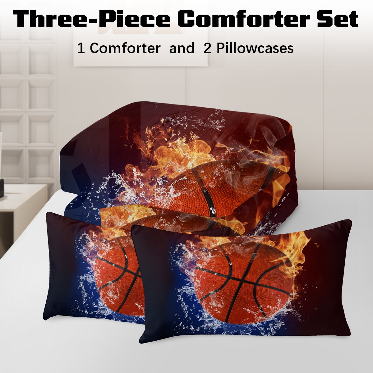 All-Season Twin Comforter Set, 3 Pieces Sport Bedding Set for Kids Boys Teens Brushed Microfiber Basketball Comforter Set, 66x90... - All-Season Down Alternative Comforter Insert Detail