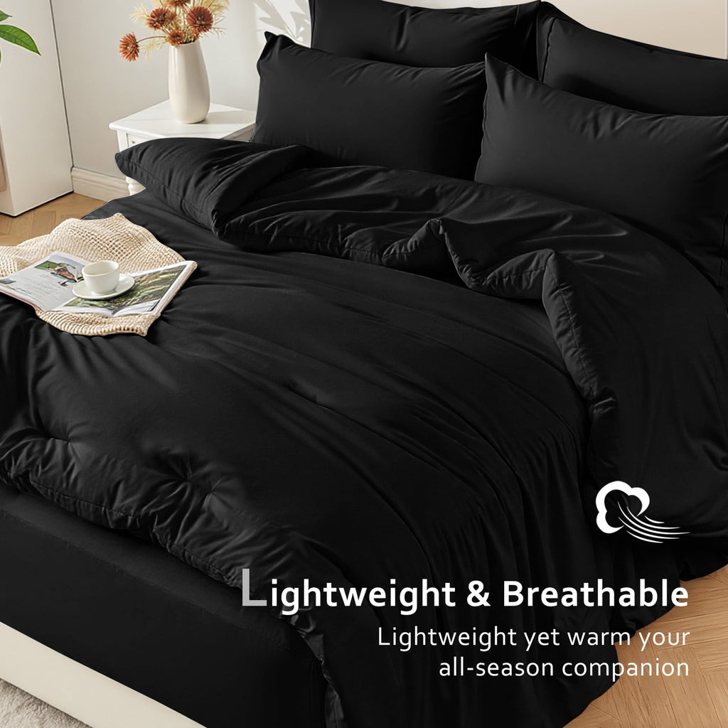 Luxurious Quilted 5-Piece Bed in Bag - Twin Size Comforter Sets, Pillowcases & Sheet Collection for Cozy Bedding Sets Black - Luxurious Quilted Duvet Cover Set Detail