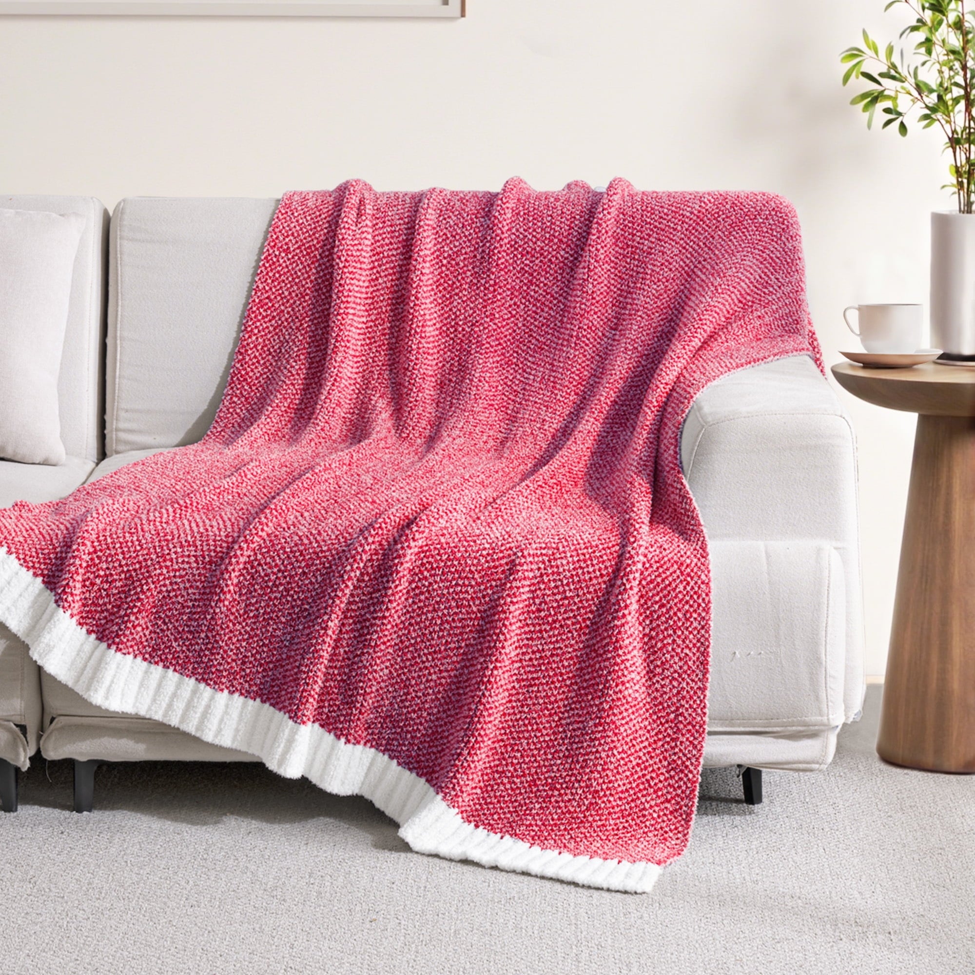 Reversible Sherpa Knit Throw Blanket, Ultra Soft Cozy Fluffy Blankets, Lightweight Fuzzy Plush Throw for Couch and Bed, Mixed Red, 50"x60" - Super Soft Reversible Sherpa Flannel Blanket Detail