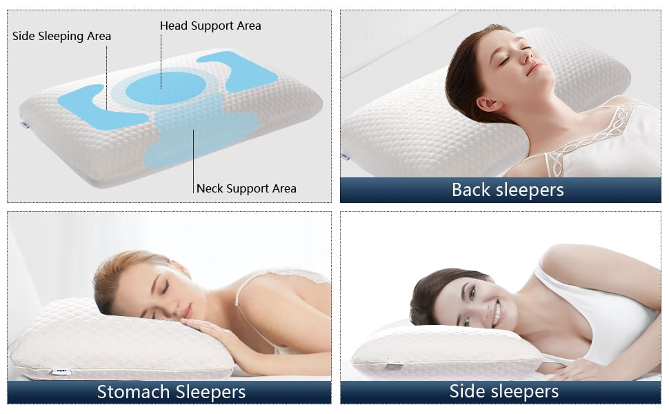 Fluffy Shredded Memory Foam Bed Pillows, Pillow for Side and Back Sleeper, Pillow for Neck Pain Relief, Washable Removable Cover, Sof... - Ergonomic Memory Foam Pillow for Neck Pain Support Detail