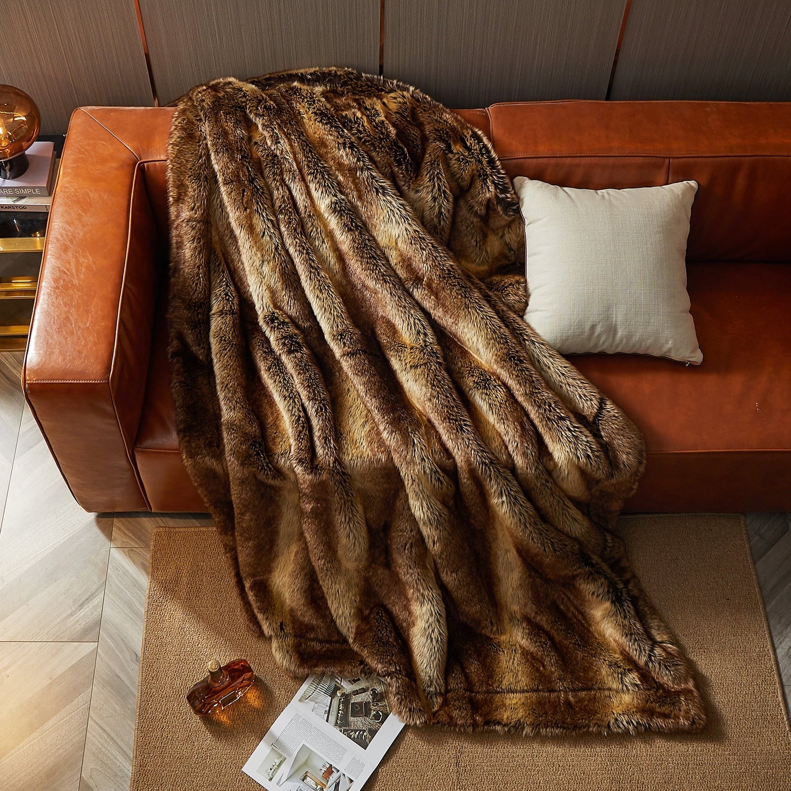 Lightweight Warm Luxury Faux Fur Throw Blanket for Bed Super Thick Warm Long Fluff Fuzzy Blankets for Bedroom Living Room, 60" x 80", ... - Lightweight Plush Warm Blanket for All Seasons Detail
