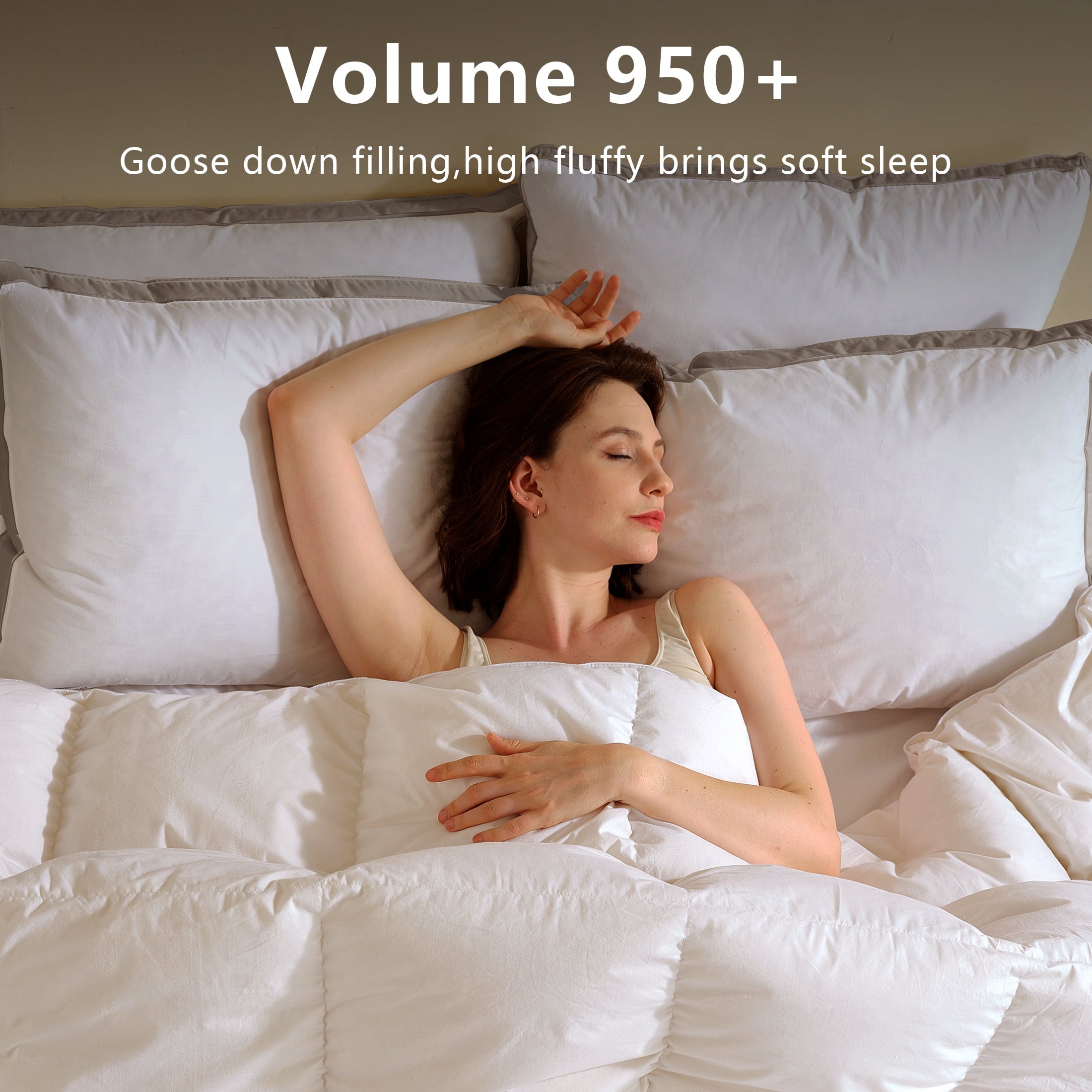Ergonomic Memory Foam Goose Feather Down Pillows Queen Size Set of 2, 100% Cotton Cover Hotel Collection Bed Pillows，20"x28" - Hotel Quality Plush Sleeping Pillows Detail