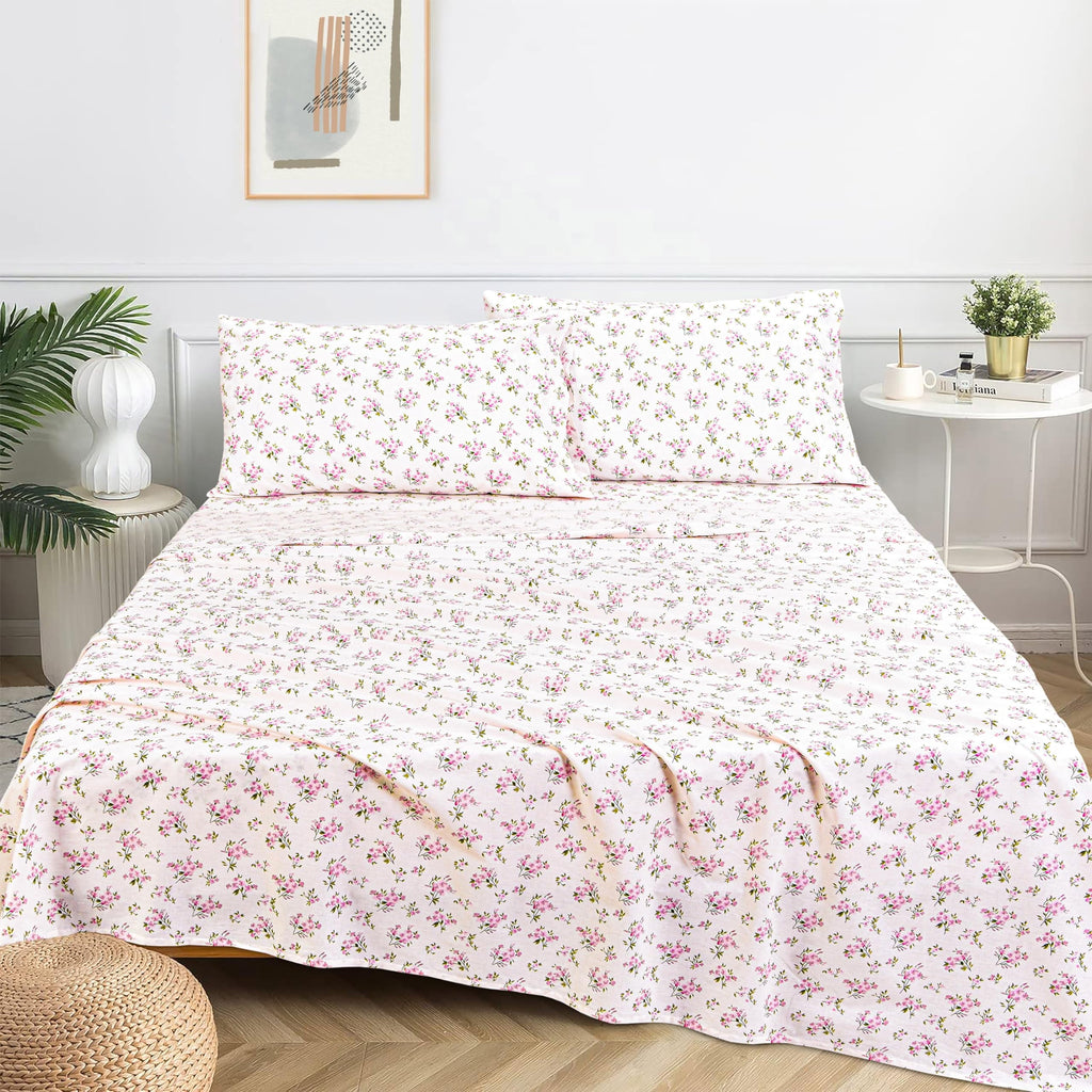 Wrinkle-Resistant 100% Cotton Full Size Bed Sheets Set with Deep Pockets, Cozy Percale sheets with Elastic Fitted Sheet Set Ultra Soft ... - Luxury Bed Sheet Set with Deep Pockets Detail