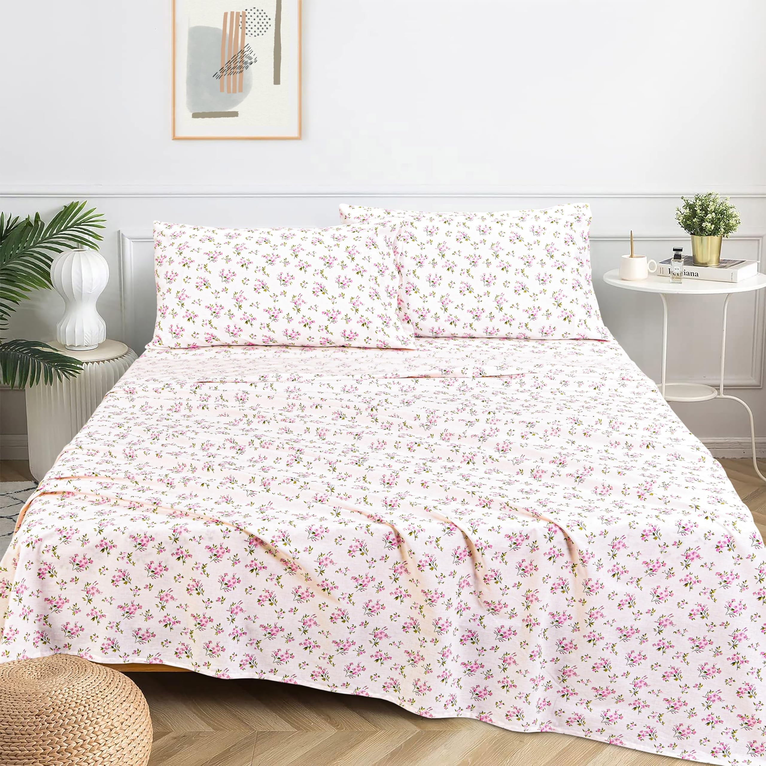 Wrinkle-Resistant 100% Cotton Full Size Bed Sheets Set with Deep Pockets, Cozy Percale sheets with Elastic Fitted Sheet Set Ultra Soft ... - Luxury Bed Sheet Set with Deep Pockets Detail