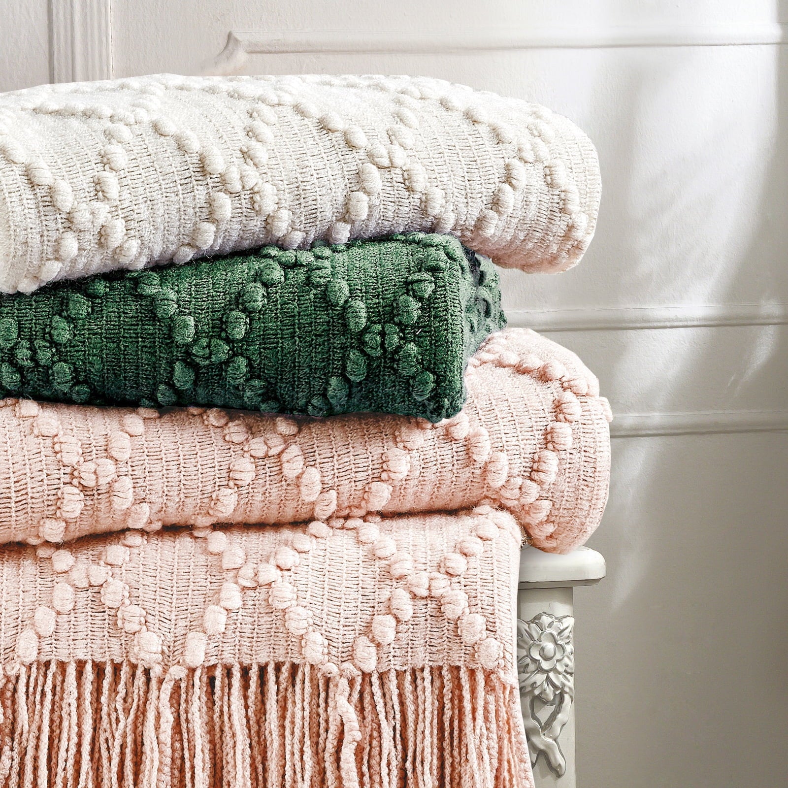 Reversible Sherpa Texture Pure Color Soft Throw Blanket and Sofa Or Bed Knitted Decorative Blanket 50 x70 inches Jacquard Diamond Beige... - Super Soft Reversible Sherpa Flannel Blanket Detail