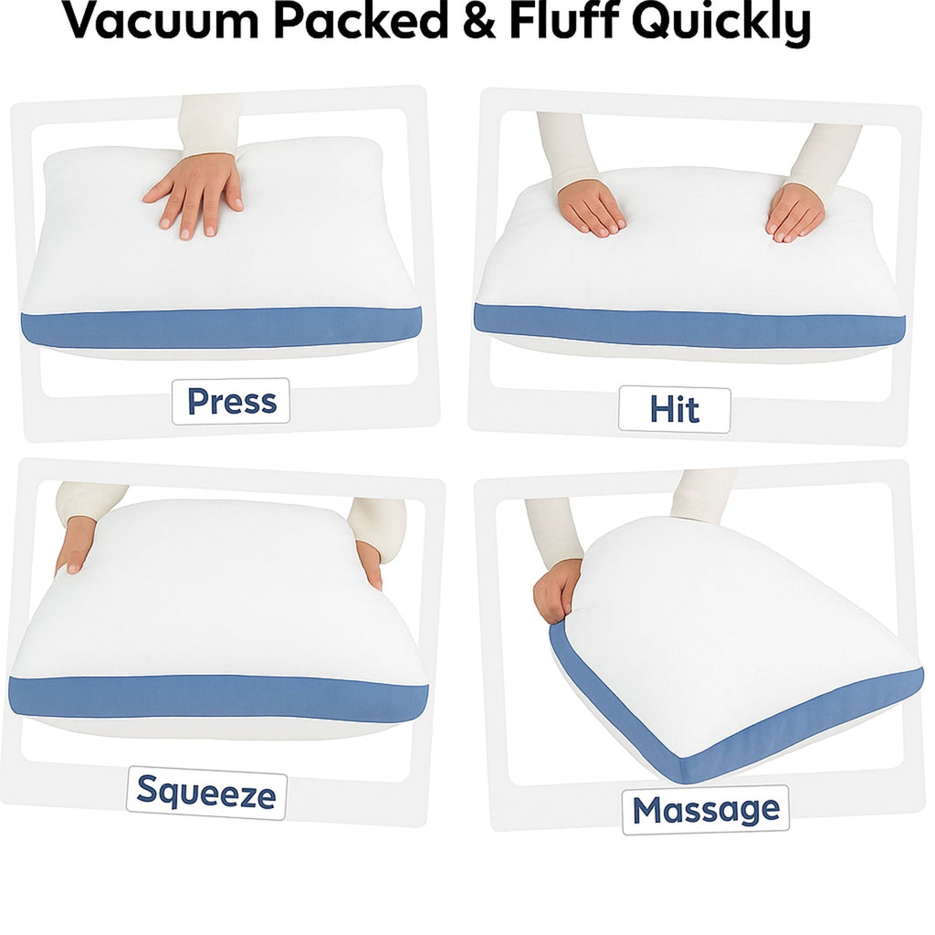 Hotel Collection Gusseted Queen 18x26 Bed Pillows for Sleeping Set of 2 Polycotton White Blue Stripe Comfortable - Ergonomic Memory Foam Pillow for Neck Pain Support Detail