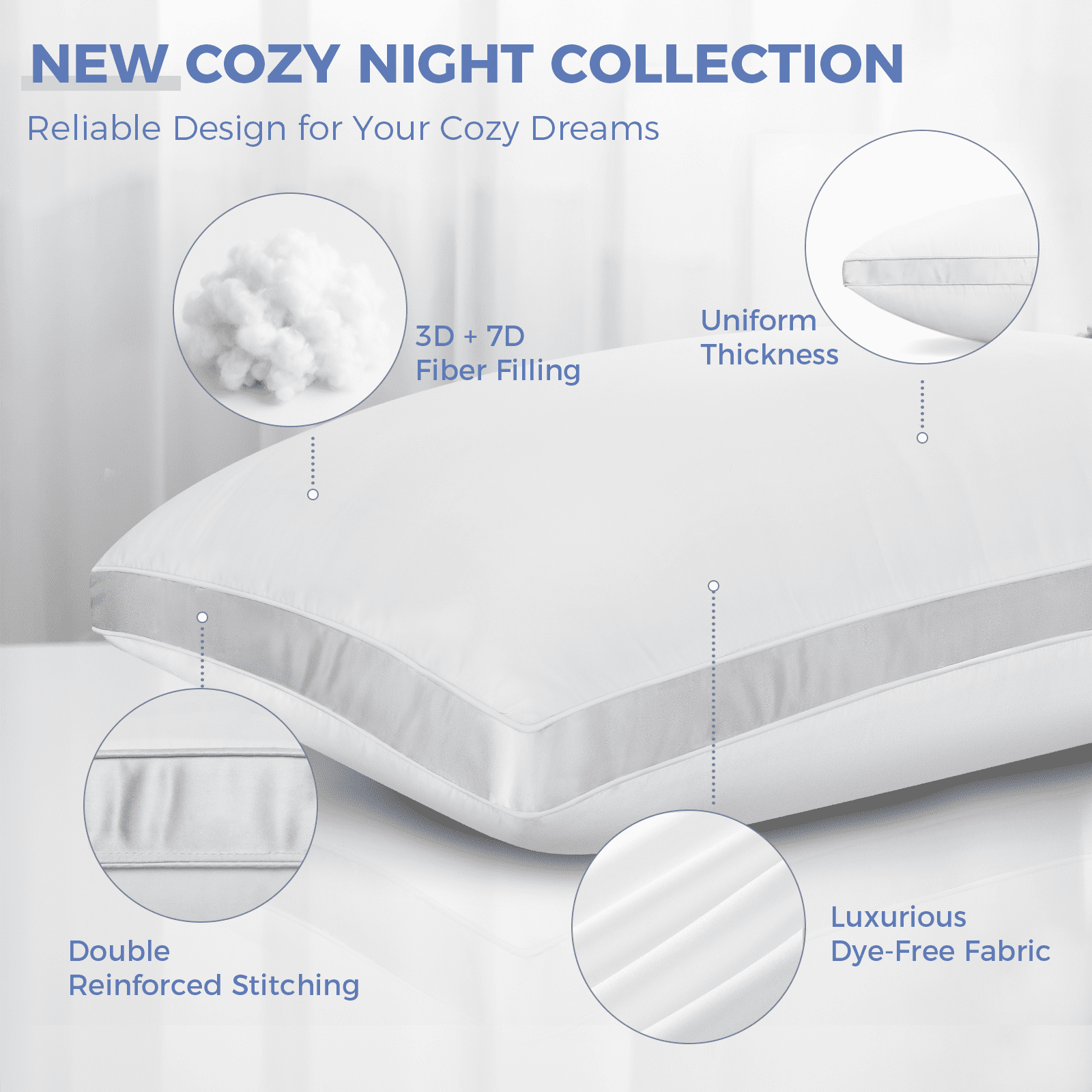Hotel Collection Bed Pillows King Size Set of 2, Luxury Hotel Quality,Fluffy and Supportive Gusseted Bed Pillows for Side, Back, or St... - Decorative Throw Pillow Cushion for Sofa & Bed Detail