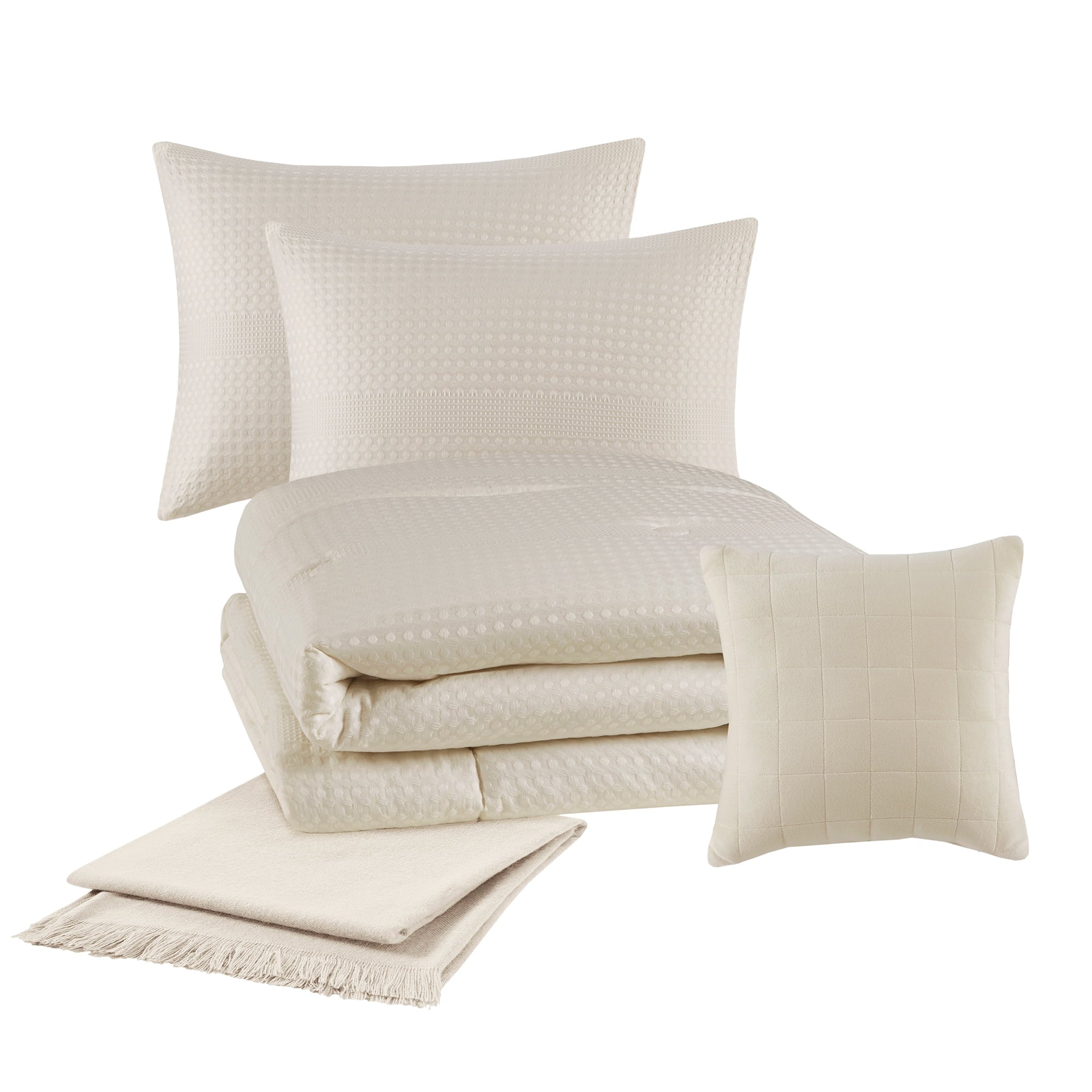 All-Season 5-Piece Papyrus Beige Waffle Comforter Set, Full/Queen - All-Season Down Alternative Comforter Insert Detail
