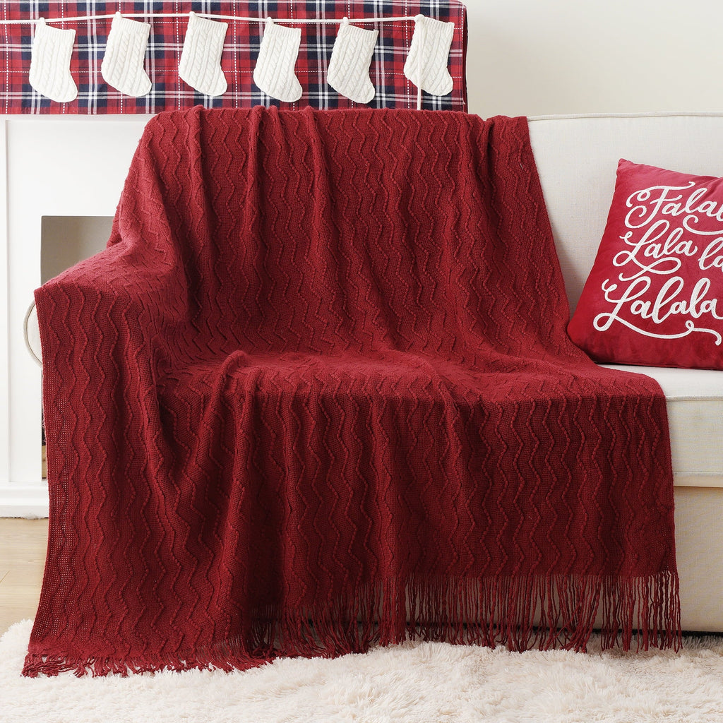 Reversible Sherpa Dark Red Blanket for Couch,Burgundy Knit Throw Blanket for Bedroom,Christmas Throw,50"x60" - Lightweight Plush Warm Blanket for All Seasons Detail