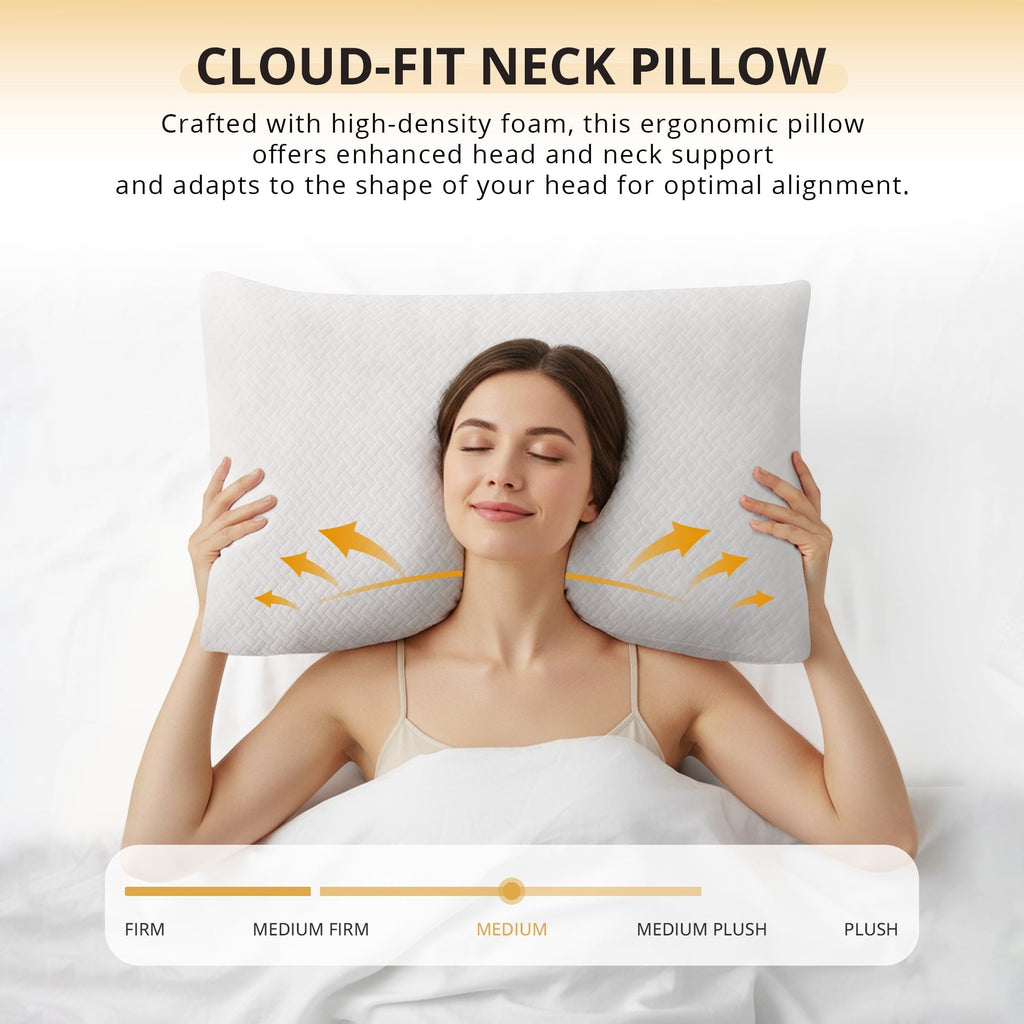 Ergonomic Memory Foam 2 Pack Bed Pillow, Shredded Gel Memory Foam Pillow, Standard Queen, Medium, Made in USA - Orthopedic Shredded Foam Bed Pillow Set Detail