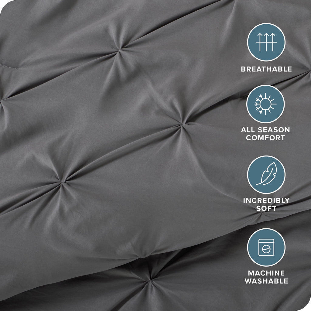 Heavyweight Warmth Pintuck Down Alternative Comforter Set - 3-Pieces - All Seasons - King, Grey - Hypoallergenic Ultra-Fluffy Quilt for Winter Detail