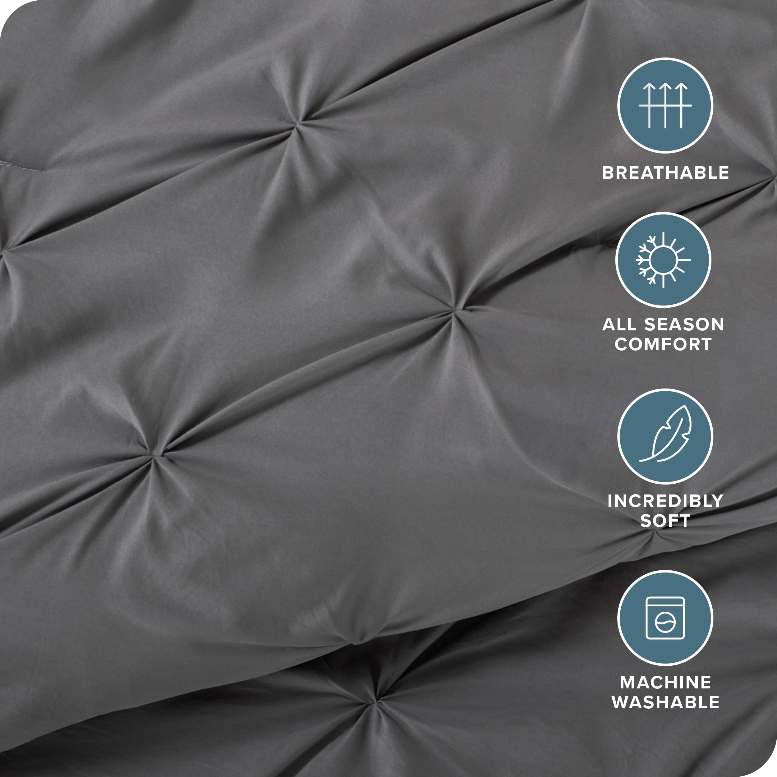 Heavyweight Warmth Pintuck Down Alternative Comforter Set - 3-Pieces - All Seasons - King, Grey - Hypoallergenic Ultra-Fluffy Quilt for Winter Detail