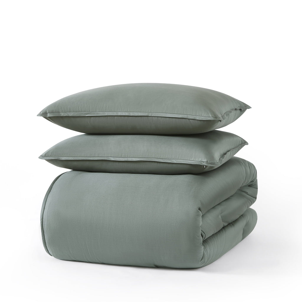 Luxurious Quilted 3-Piece 400 Thread Count Flag Stone Green Cotton Lyocell Blend Comforter Set, Adult King - Cloud-Like Soft Lightweight Bed Comforter Detail