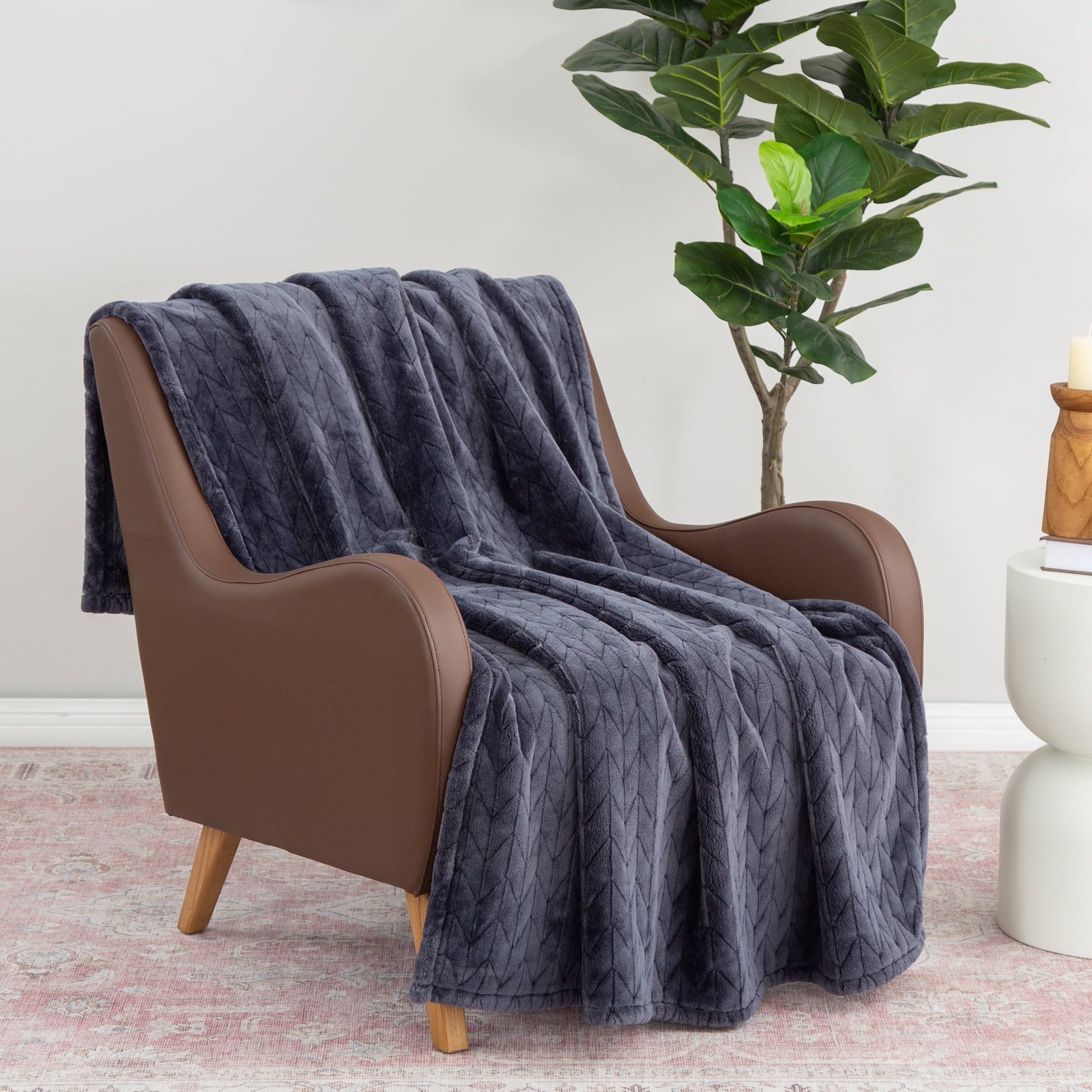 Super Soft Flannel Textured Velvet Plush Soft Fleece Throw Blanket, Oversized, Greystone - Lightweight Plush Warm Blanket for All Seasons Detail