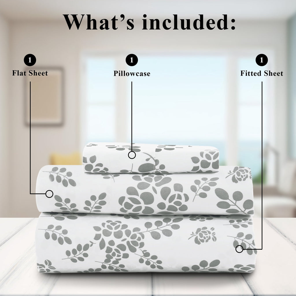 Wrinkle-Resistant Lux Decor Twin Microfiber Bed Sheets - 3 Piece Floral Sheet Set, Soft Breathable Bedding, Wrinlkle Resistant, OEKO-TE... - Breathable Egyptian Cotton Flat & Fitted Sheets Detail